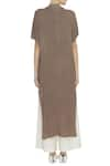 Shop_Urvashi Kaur_Brown Crinkle Cotton Embroidered Beads Round High Neck Tunic  _at_Aza_Fashions