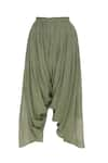 Shop_Urvashi Kaur_Green Cotton Embroidered Beads Mandarin Pleated Draped Pants  _at_Aza_Fashions