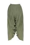 Urvashi Kaur_Green Cotton Embroidered Beads Mandarin Pleated Draped Pants  _Online_at_Aza_Fashions