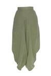 Shop_Urvashi Kaur_Green Cotton Embroidered Beads Mandarin Crinkled Draped Cropped Pants  _at_Aza_Fashions