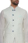 Shop_Nautanky_Blue Handwoven Cotton Print Polka Dot Nehru Jacket  _Online_at_Aza_Fashions