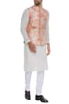 Buy_Nautanky_Orange Thai Silk Print Rose Nehru Jacket  _at_Aza_Fashions