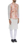 Nautanky_Orange Thai Silk Print Rose Nehru Jacket  _Online_at_Aza_Fashions