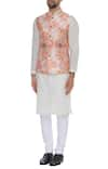 Buy_Nautanky_Orange Thai Silk Print Rose Nehru Jacket  _Online_at_Aza_Fashions