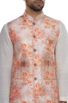 Shop_Nautanky_Orange Thai Silk Print Rose Nehru Jacket  _Online_at_Aza_Fashions