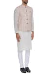 Nautanky_Pink Thai Silk Print Vintage Coin Nehru Jacket  _Online_at_Aza_Fashions