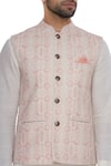 Shop_Nautanky_Pink Thai Silk Print Vintage Coin Nehru Jacket  _Online_at_Aza_Fashions