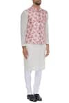 Nautanky_Pink Thai Silk Printed Nehru Jacket  _Online_at_Aza_Fashions