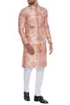 Buy_Nautanky_Orange Thai Silk Printed Rose Bundi And Kurta Set  _at_Aza_Fashions