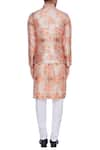 Shop_Nautanky_Orange Thai Silk Printed Rose Bundi And Kurta Set  _at_Aza_Fashions