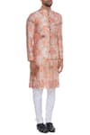 Nautanky_Orange Thai Silk Printed Rose Bundi And Kurta Set  _Online_at_Aza_Fashions