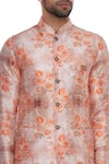 Shop_Nautanky_Orange Thai Silk Printed Rose Bundi And Kurta Set  _Online_at_Aza_Fashions