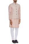 Nautanky_Pink Cotton, Thai Silk Vintage Coin Print Bundi Kurta Set _Online_at_Aza_Fashions