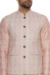 Shop_Nautanky_Pink Cotton, Thai Silk Vintage Coin Print Bundi Kurta Set _Online_at_Aza_Fashions
