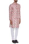Nautanky_Pink Cotton, Thai Silk Rose Print Bundi Kurta Set _Online_at_Aza_Fashions