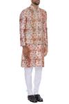 Nautanky_Multi Color Cotton, Thai Silk Rose Printed Kurta With Nehru Jacket And Churidar _Online_at_Aza_Fashions