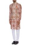 Buy_Nautanky_Multi Color Cotton, Thai Silk Rose Printed Kurta With Nehru Jacket And Churidar _Online_at_Aza_Fashions
