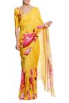 Buy_Masaba_Yellow Chanderi Lotus Floral Printed Saree With Blouse Piece_at_Aza_Fashions