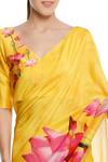Masaba_Yellow Chanderi Lotus Floral Printed Saree With Blouse Piece_Online_at_Aza_Fashions