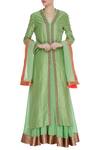 Buy_Kommal Sood_Green Pure Chanderi Silk Long Jacket With Skirt And Dupatta_at_Aza_Fashions