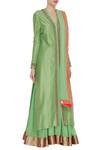 Kommal Sood_Green Pure Chanderi Silk Long Jacket With Skirt And Dupatta_Online_at_Aza_Fashions