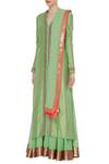 Buy_Kommal Sood_Green Pure Chanderi Silk Long Jacket With Skirt And Dupatta_Online_at_Aza_Fashions