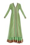 Shop_Kommal Sood_Green Pure Chanderi Silk Long Jacket With Skirt And Dupatta_Online_at_Aza_Fashions