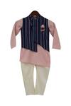 Buy_Fayon Kids_Pink Linen, Cotton Brooches Nehru Jacket With Kurta And Churidar _at_Aza_Fashions