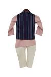 Shop_Fayon Kids_Pink Linen, Cotton Brooches Nehru Jacket With Kurta And Churidar _at_Aza_Fashions
