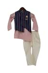 Fayon Kids_Pink Linen, Cotton Brooches Nehru Jacket With Kurta And Churidar _Online_at_Aza_Fashions