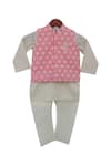 Buy_Fayon Kids_Pink Cotton, Silk Embroidery Kurta And Chuidar With Jacket _at_Aza_Fashions