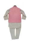 Shop_Fayon Kids_Pink Cotton, Silk Embroidery Kurta And Chuidar With Jacket _at_Aza_Fashions