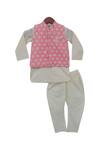 Fayon Kids_Pink Cotton, Silk Embroidery Kurta And Chuidar With Jacket _Online_at_Aza_Fashions