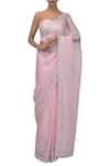 Buy_Chhaya Mehrotra_Pink Sweetheart Neck Silk Organza Saree With Blouse  _at_Aza_Fashions