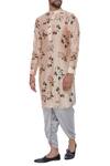 Buy_Pranay Baidya_Peach Chanderi, Cotton Silk Floral Printed Kurta With Dhoti Pant_at_Aza_Fashions