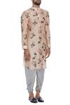 Pranay Baidya_Peach Chanderi, Cotton Silk Floral Printed Kurta With Dhoti Pant_Online_at_Aza_Fashions