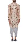 Shop_Pranay Baidya_Peach Chanderi, Cotton Silk Floral Printed Kurta With Dhoti Pant_Online_at_Aza_Fashions
