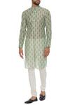 Buy_Pranay Baidya_Green Chanderi Floral Printed Classic Kurta_at_Aza_Fashions