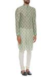 Pranay Baidya_Green Chanderi Floral Printed Classic Kurta_Online_at_Aza_Fashions