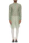 Shop_Pranay Baidya_Green Chanderi Floral Printed Classic Kurta_Online_at_Aza_Fashions