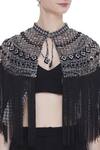 Shop_Vidhi Wadhwani_Black Fringe Capelet_Online_at_Aza_Fashions