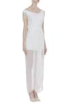 Arpan Vohra_White Tulle, Georgette V Neck Gathered Maxi Dress _Online_at_Aza_Fashions