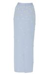 Archana Rao_Blue Neoprene Cutdana, Beads Notched Floral Applique Maxi Skirt _Online_at_Aza_Fashions