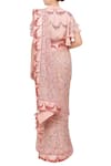 Shop_Nikasha_Pink Chiffon V Neck Hand Painted Saree With Blouse _at_Aza_Fashions