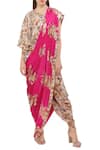 Buy_Nikasha_Pink V Neck Printed Dhoti Pant Saree With Blouse _at_Aza_Fashions