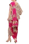 Shop_Nikasha_Pink V Neck Printed Dhoti Pant Saree With Blouse _at_Aza_Fashions