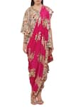 Nikasha_Pink V Neck Printed Dhoti Pant Saree With Blouse _Online_at_Aza_Fashions