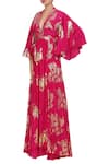 Buy_Nikasha_Pink V Neck Foil Print Maxi Dress _at_Aza_Fashions