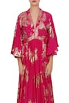 Shop_Nikasha_Pink V Neck Foil Print Maxi Dress _at_Aza_Fashions