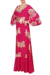 Buy_Nikasha_Pink V Neck Foil Print Maxi Dress _at_Aza_Fashions